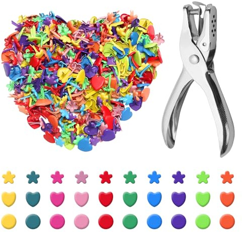 Musterbeutelklammern Set 301 Stück Bunt, Metall Rund Herz Blume mit Locher | Musterklammern für DIY Handwerk und Scrapbooking, 301 Stück bunte Designs für Karten, Fotoalbum, Papier, Karton und Büro