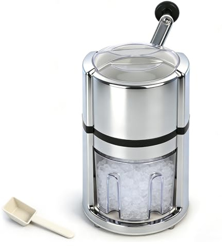 Ice Crusher, manuell ismaskin rostfritt stål 1,1 L, krossad ismaskin med handvev, manuell iskross med uppsamlingsbehållare, halkfria fötter, för cocktails, smoothies och kalla drycker