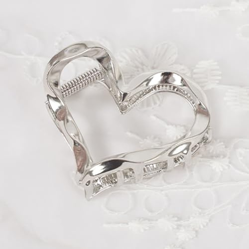 MinoCino Haarklammer Herz, Metall Haarspange Herzform für Damen, Klein Haarclip Silber, Halt Haarklammer für Dünnes oder Feines Haar, Elegantes Haaraccessoire