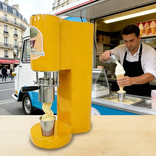 Gelatiera professionale per spaghetti ice cream, Macchina per gelato 80W con 4 stampi intercambiabili,Estrusore in acciaio inox,Controllo One-Touch per gelaterie,bar,food truck,dessert creativi Yellow