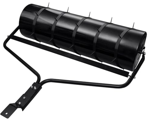 Ziaphsol Rouleau de gazon avec pinces d'aération à tirer, noir, 63 l, fer, Ø 30 x 90 cm, remplible, pour compacter le sol de jardin et pousser les semences