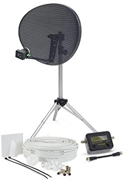 SSL Satellites Portable Satellite Zone 2 80cm RV Dish Kit Camping Tailgating with Quad Tripod & Sat Finder 50M Twin White