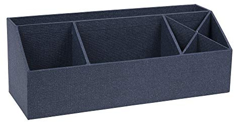 BIGSO ELISA Schreibtisch Organizer – Aufbewahrungsbox mit 4 Fächern – Schreibtischablage für Zettel, Büroklammern, Stifte & Kleinteile – Sortierkasten aus Faserplatte und Papier – blau