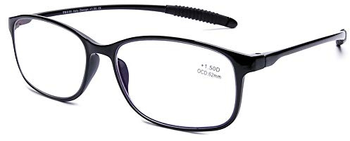 DOOViC Lesebrille Flexibel TR90 Extra Leicht mit Blaulichtfilter für Unisex | Rechteckig Computer Brille mit Stärke Lesehilfe für Herren/Damen (9 Farben)