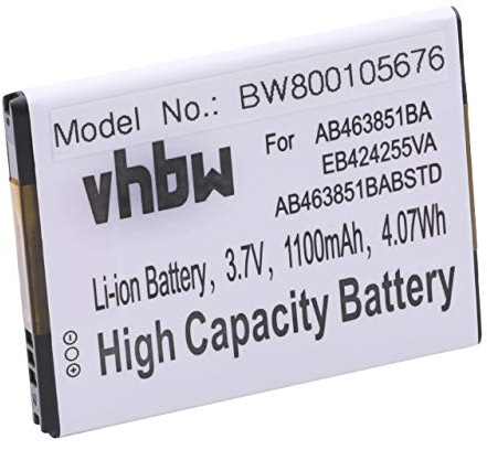 vhbw Akku kompatibel mit Samsung Star 3 III GT-S5220 | Star 3 III Duos GT-S5222 Handy Smartphone Telefon (1100 mAh, 3,7 V, Li-Ion)