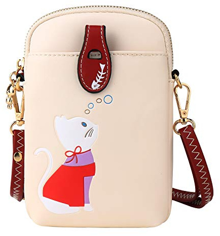 Sunshinejing Small Crossbody Phone Bag for Women Leather Cute Cat Cellphone Purse Shoulder Bags PU Wallet