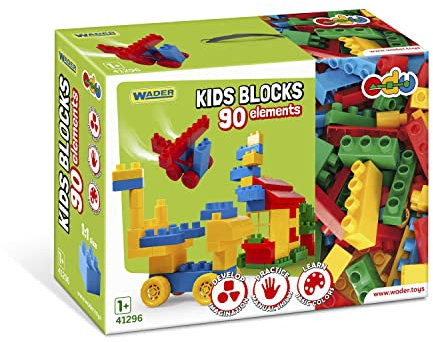 Wader Kids Blocks Bausteine 90 Stück, Bloks mit glatter Oberfläche, Bunte Baublöcke inkl. Box mit Tragegriff, ab 1 Jahr