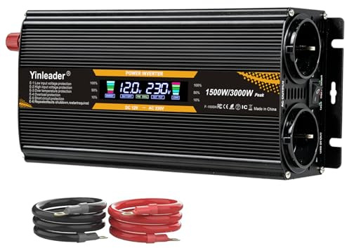 Yinleader convertisseur 12v 220v 1500W /3000W convertisseur de Tension avec écran LCD USB Noir