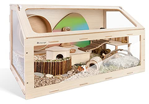 Niteangel Vista Hamster Cage W/Oblique Opening Cage Door - MDF Aspen Small Animal Cage for Syrian Dwarf Hamsters Degus Mice or Other Similar-Sized Pets (Large - 47.1 x 22.7 x 26.9 inches)