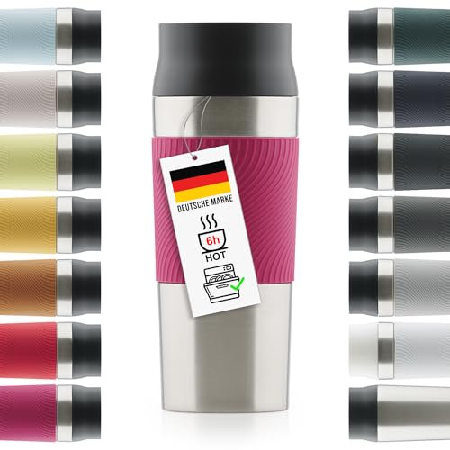 Blumtal Thermobecher 500 ml - Kaffeebecher to go aus Edelstahl - auslaufsicherer Isolierbecher kalt/heiß - Mug mit 360° Trinköffnung - Thermosbecher mit Quick-Press-Verschluss - Coffee Mug - Pink