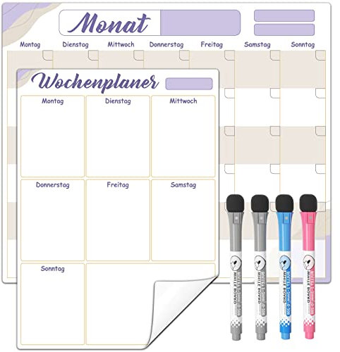 CUHIOY Kalender Monatsplaner Wochenplan Whiteboard Selbstklebend für Kühlschrank oder Wand – Für jede glatte Oberfläche, Mit Nanotechnologie, Abwischbar Kalender 2026 für Familienplan Organisation