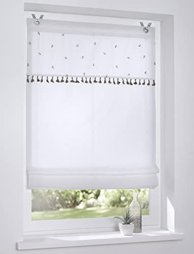 Raffrollo ohne Bohren Ösenrollo weiß Honey Stickerei Biene romantisch Breite 100 x Höhe 140 cm