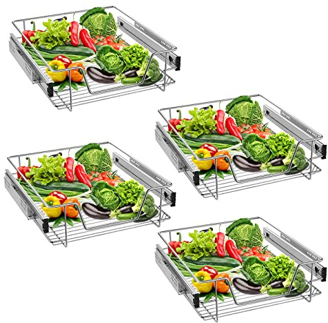 NAIZY 4x Teleskopschublade 50cm Breite anwendbar Küchenschublade Silber Küchen Regal aus Massiver Edelstahl Schrankauszug Küchenschrank (Tatsächliche Breite 47cm, 4 Stück)