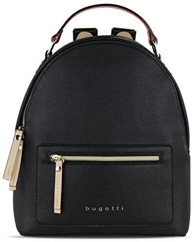 bugatti Ella Rucksack klein für Damen, modischer Tagesrucksack aus Kunstleder, schwarz