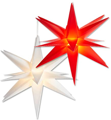 DbKW (60 LEDs, rot) Großer 3D LED Leuchtstern, Außen und Innen geeignet, 6 Std. Timer, Ø 56 cm Stromsparend mit Batterie betrieben, faltbar. Weihnachtsstern Außenbeleuchtung