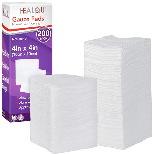 HEALQU Kompressen – Mullkompressen 200 Stück (4-lagig | 10x10 cm) – Extra saugfähige, nicht sterile, nicht gewebte Vlieskompressen für Wundversorgung, sowie Reinigung & Vorbereitung von Wunden