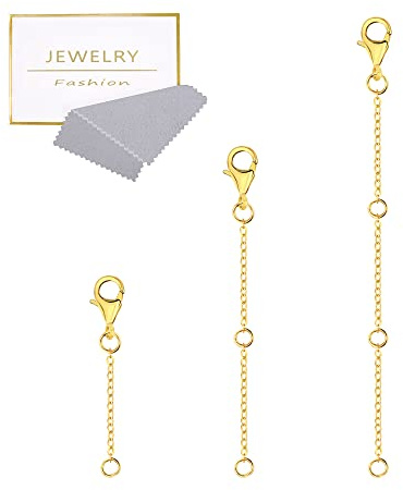 Kedjeförlängning guld, ALEXCRAFT Paket med 3 14k guldpläterade förlängningskedja Halsband Ankelarmband Guld Förlängningskedja Hummerklor för smyckestillverkning kvinnor män (1 2 3 tum)