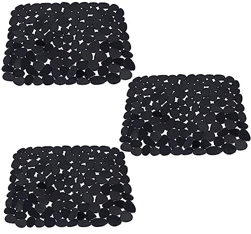 Nuscen Abtropfmatte für Küchenspüle 3 Stück Spülbeckenmatten aus Kunststoff,30 x 40 cm schnell abtropfende Abtropfmatten, PVC-Spülbeckenmatte, Schutz für Spülbecken (schwarz)