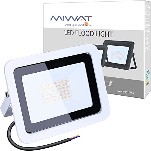 MIWATT Faretti LED Esterni 50W Luci LED Esterne IP68 4000 Lumens, Luce Bianca Calda, Parco, Patio, Giardino, Garage...