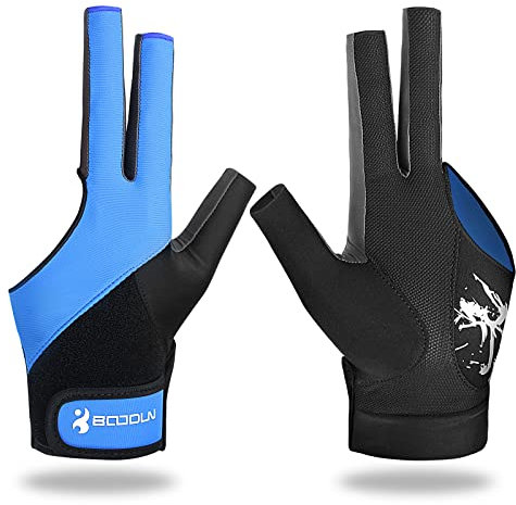 Lion Helper Left Hand 3 Finger Pool Gloves Splicing Process Billiard Cue Sports Gloves Popular Sizes for Men Women (Blue, XL)