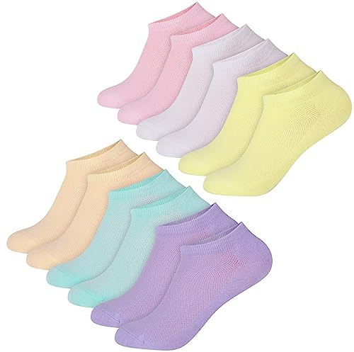 Firtink 6 Pairs Trainer Ankle Socks Womens, No Show Trainer Socks Non Slip Low Cut Ankle Socks Sneaker Invisible Footies Loafers Casual Boat Shoes Pink, White, Purple, Orange, Yel 4-7