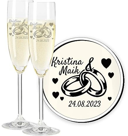 LEONARDO Daily Sektgläser mit Gravur, graviert mit Namen und Datum, Hochzeitsgeschenk personalisiert für Hochzeitstag, Jahrestag, Jubiläum, Verlobung, Standesamt, Ewigkeitsringe
