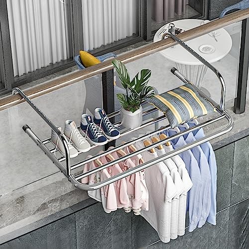 HJXGQJM Tendedero Colgante Balcón Barandilla De Acero Inoxidable, Tendedero para Radiador, Colgante, Tendedero Plegable,Tendederos para Balcón/Radiador/Pared, Plata 40x38x18cm(60x38x18cm)