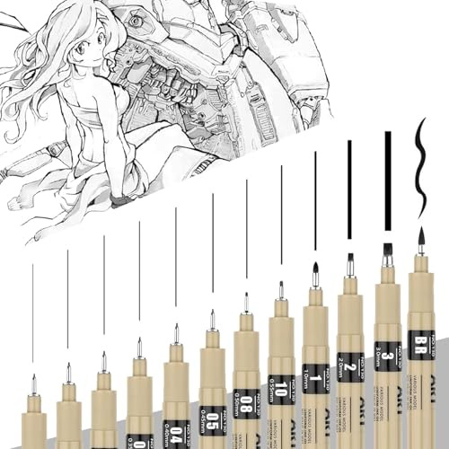 FANNAS 12 Pièces Set de Stylos Fineliner Noirs Feutre Dessin Professionnel Stylo Micro à Tailles Multiples pour Dessin Illustration Bullet Journal et Écriture