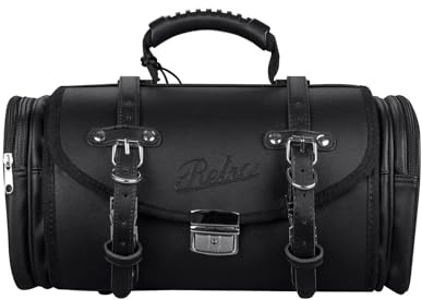 Burnout Retro Motorrad Tasche, Satteltasche für Motorroller und Fahrrad, Lederoptik, Werkzeugtasche für Retro Roller, Größe L Schwarz