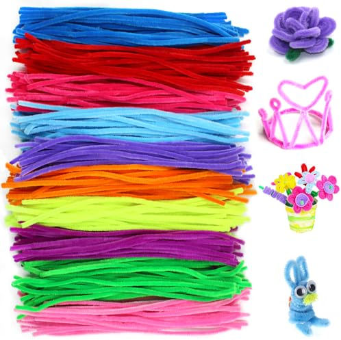 300 Stück Pfeifenreiniger zum Basteln, AFUNTA Chenille-Stiele, flauschige Stäbchen, handgefertigte Geschenke, DIY-Basteldekoration für Nähen, Hochzeiten, Heimdekoration (10 Farben)