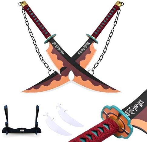 Hashiman Katana Demon – Manga Schwert + Schwerthalter Holz + Gürtel – Samurai Catana Cosplay Anime - Holzschwert Kinder Erwachsene – Ninja Deko Kostüm Säbels
