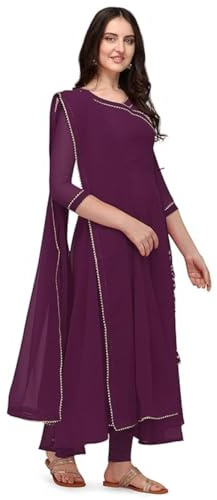 Estationeryhouse Femme Georgette Anarkali Kurta Kurti met Dupatta (rivet broek inclus), vin, taille unique