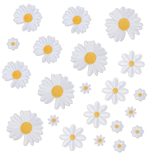 Nivofu,20 Stück Gänseblümchen Aufnäher, Gestickte Patches in Fünf Verschiedenen Farben, Bügelpatch Application, Exquisite Stickerei Bügelbilder für DIY-Dekoration, Rucksack, T-Shirt, Schuhe, Jeans