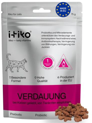 Itiko Snacks digestifs pour Chats - Friandises probiotiques - Favorise la Digestion - Alternative à l'argile - Psyllium pour diarrhée - Complément Alimentaire pour Chats