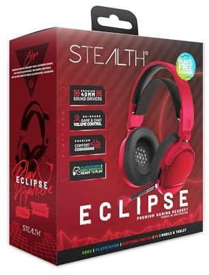 STEALTH ECLIPSE RED - Over Ear Stereo Gaming Headset Compatible with PS4, PS5, XBOX, Switch and PC