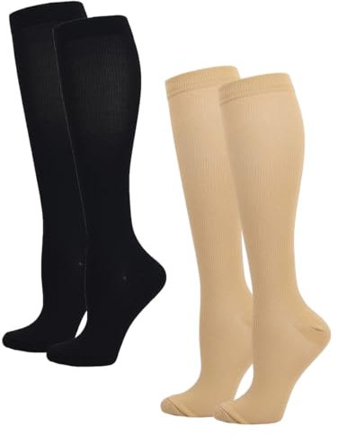 2 Paires Chaussettes de Compression, Chaussettes de Soutien,15-20 mmHg Bas de Contention pour Femmes et Hommes,Chaussettes de Voyage pour Avion, Sport,Course, Cyclisme