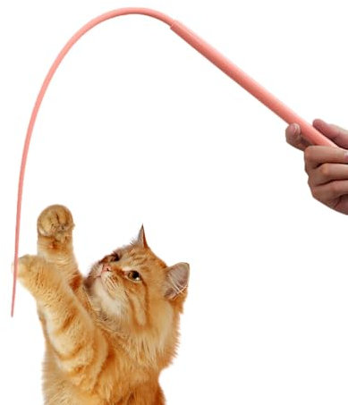 Yuemeuy Katzenangel Lang - Silikon Katzen Teaser Stange | Katzenstab Interaktives Katzenspielzeug | Spielangel Für Katzen | Mausschwanzförmiges Zauberstabspielzeug Für Indoor-Katzenspielübungen