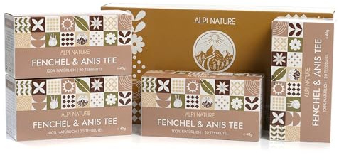 Alpi Nature Tisane Anis et Fenouil, 80 Sachets de Thé, 160g (4 Boîtes de 20 Sachets de 2g), Graines d’Anis et de Fenouil pour Tisane