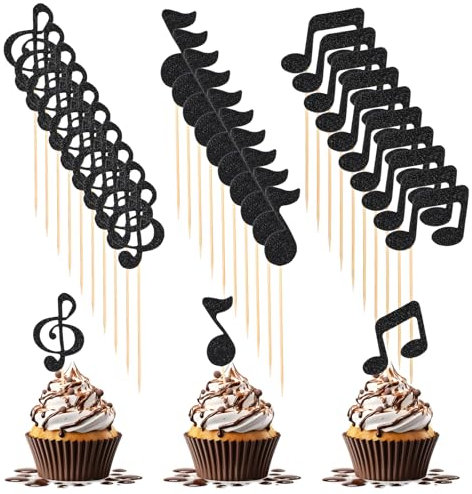 JJUNW 30 piezas musicales partituras decoración para tartas, decoración de tartas, notas musicales, decoración para cupcakes, decoración de tartas, símbolo musical, decoración para cupcakes, para