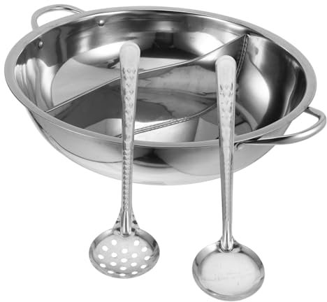 Cabilock Pentola per Stufato Divisoria in Acciaio 304, Padella per Brodo Doppio Sapore, Pentola Calda per Cucina Familiare e Ristorazione, 36 Cm con Cucchiaio Scolapasta