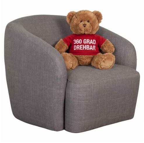 MR. DEKO® Loungesessel Loconia Grau I Drehbarer Polstersessel aus Stoff I Bequemer Dreh-Stuhl mit 360°-Funktion I Moderner Wohnzimmer Sessel mit Armlehnen I Lounge Sessel HxBxT 76x89x87 cm