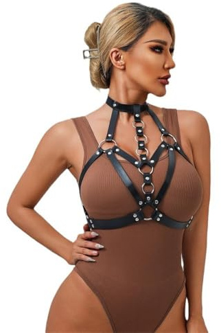 YIYELIY Damen Punk Leder Brustgurte Körperkette Harness Sexy Taillengürtel Schwarz BH Gürtel Body Körper Harness