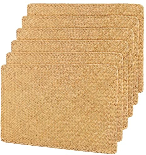 CHUIFAI 6er Set Tischsets Platzsets Rattan, 45 x 30 cm Tischsets Rechteckig aus Natürliche Seegras, Hitzebeständige Rattan Gewebte Platzsets für Esstisch
