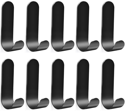 Qaixwuyi 10 Pezzi Gancio Nero Asciugamani Gancio Metallo Autoadesivo Ganci Parete Adesivi Gancio Asciugamani Forma J Adatto per Guardaroba Bagno e Cucina Colore Nero