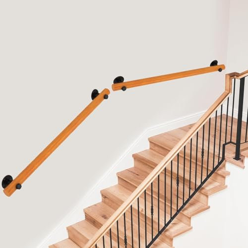 Pasamanos de madera para interiores para escaleras, barandilla redonda de madera maciza, pasamanos montados en la pared para escalones de 60 cm