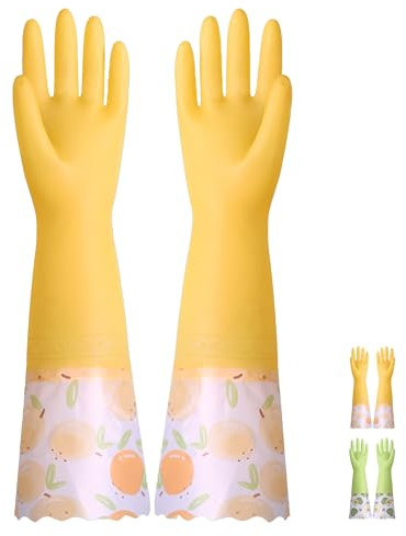 LHLZNB Fruit Wide Thermal Dishwashing Gloves with Fleece Lining & Wide Cuff - Heavy Duty Cold Weather, Medium/Large, Non-Slip （orange