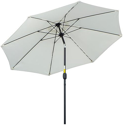 Outsunny Ombrellone da Giardino 2.65x2.65m Inclinabile su 3 Angolazioni con Manovella, Ombrellone da Esterno con 8 Stecche in Alluminio e Poliestere 180g/㎡, per Cortile, Terrazza e Balcone, Crema