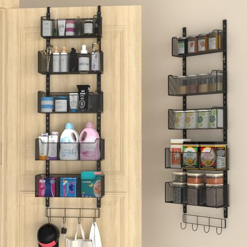 VyGrow Over The Door Organizer, dörrorganisatör i metall hängande med 5 justerbara korgar