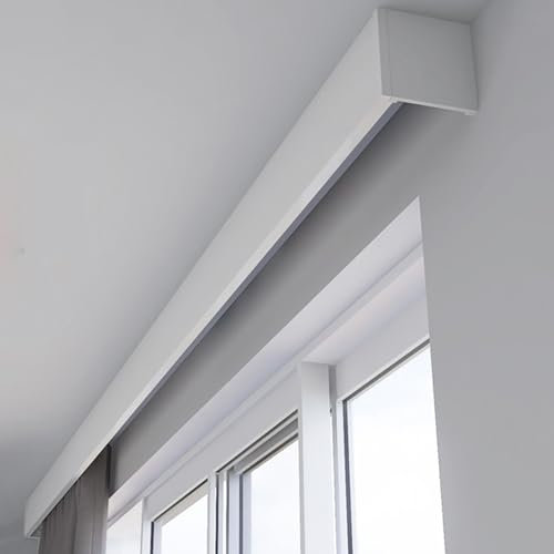 Weißer Fenstervorhang für Deckenmontage, Schabracken, Box mit verdecktem Schienensystem, Dekorativ Volant-Paneel zur Wandmontage, 280 cm