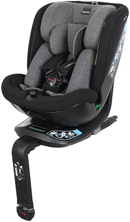 Inglesina Halley Pro, Black, Silla de Coche Giratoria 360° ISOFIX, de 0 a 12 Años (40-150 cm), Reclinable y Transpirable, Homologada ECE R129/03